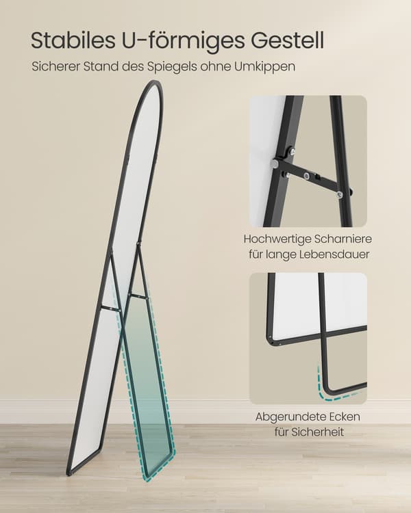 Fuld Længde Spejl 160x50 cm Sort Hærdet Glas