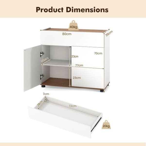 Kaffebarstation, 80x35x70 cm, Hvid, Opbevaring