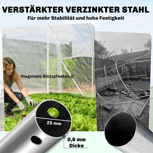Polytunnel drivhus, 195x295x195 cm, transparent, stål