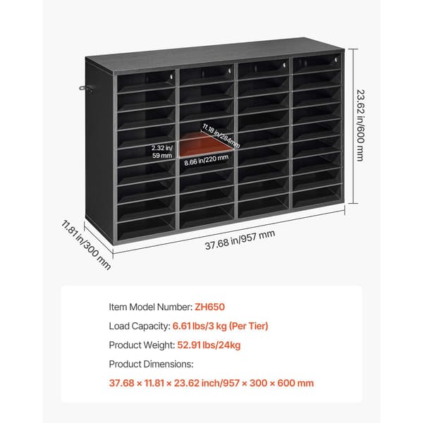 Litteraturorganisator 36 rum 95,7x30x60 cm Sort træ opbevaring