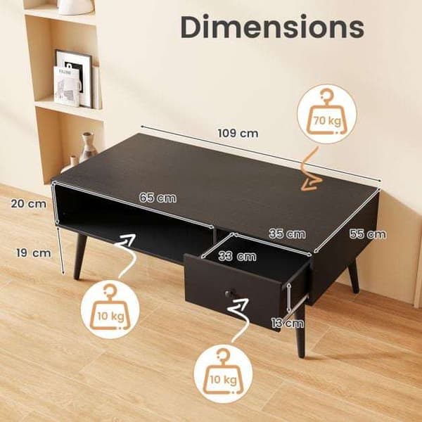 Rektangulært sofabord, 109x55x42 cm, Sort , Star