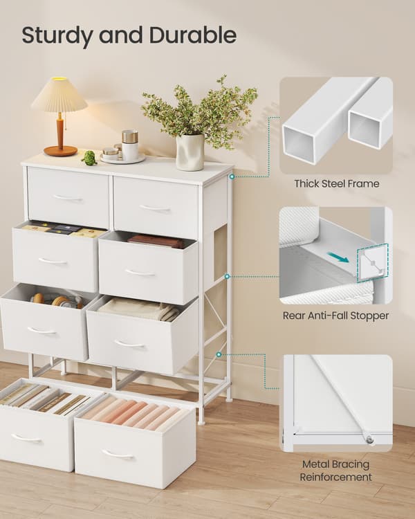 Kommode 76,7x30x95,2 cm Hvid Stål MDF Stof Opbevaring