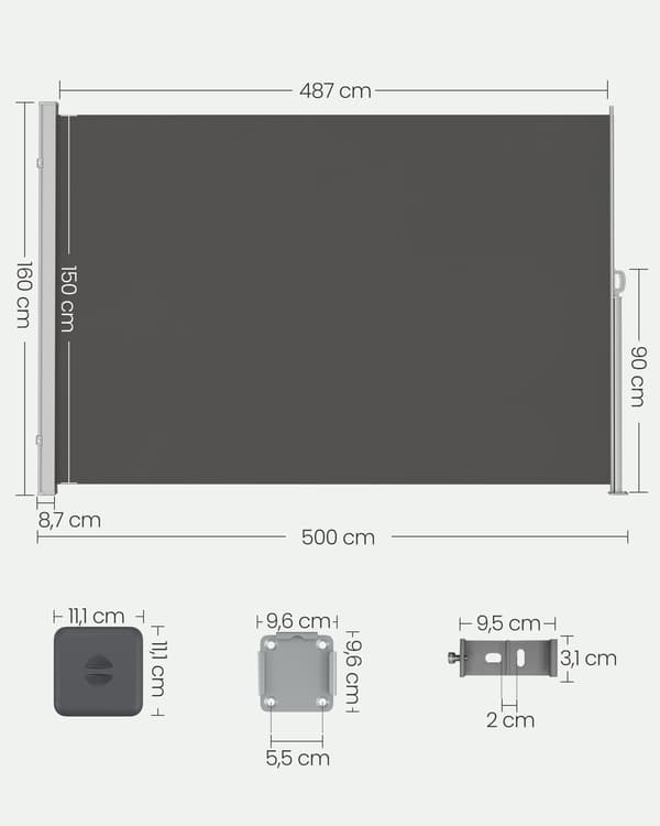 Vertikal markis 160x500 cm antracit, polyester