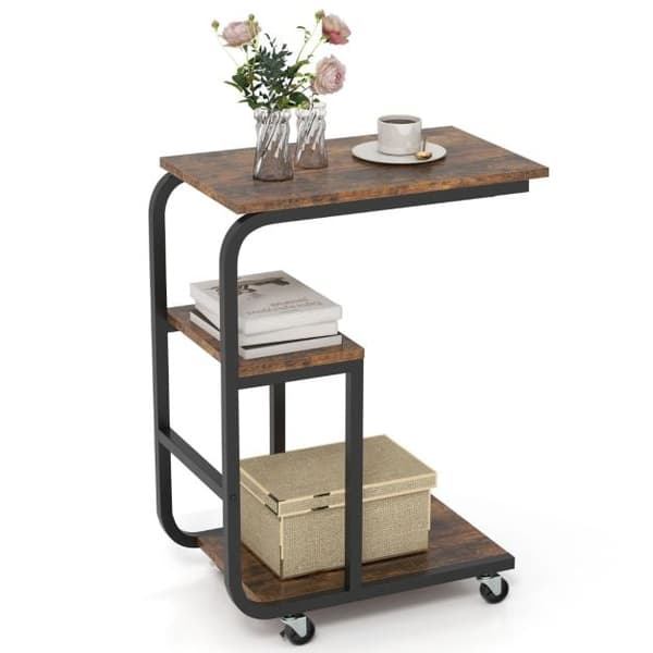 C-formet sidebord 53x30x70 cm rustik brun/sort