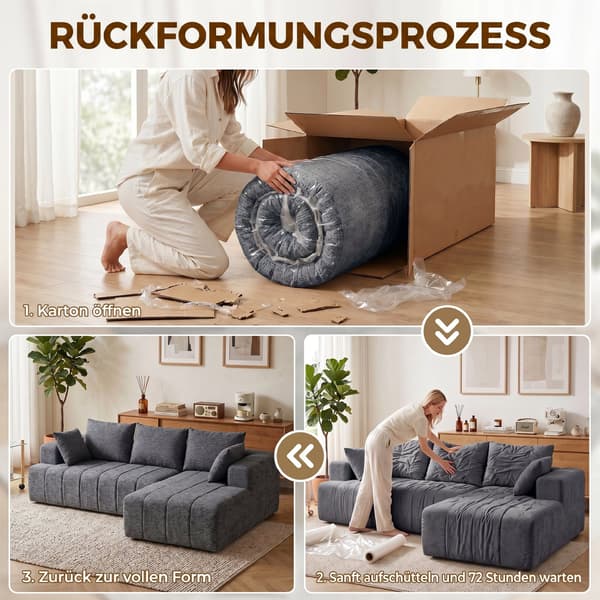Hörnbäddsoffa med ottoman 256x158x85 cm grå