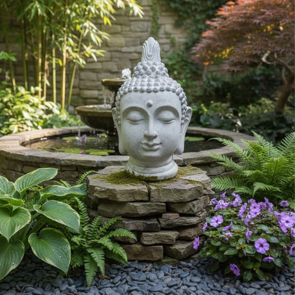 Buddha hoved statue, 78 cm, beige, Kodustaar