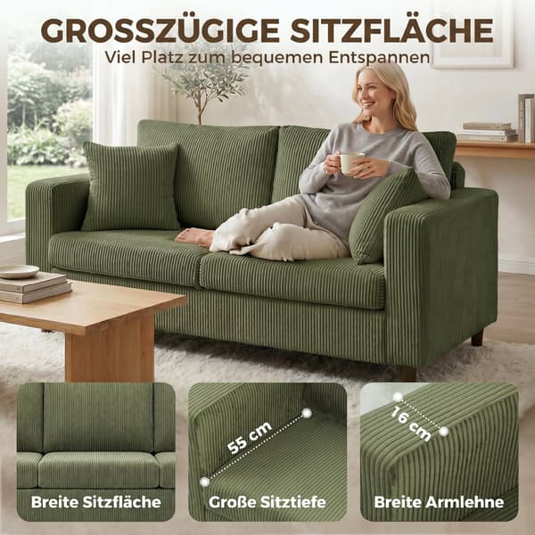 2-sits soffa i kord 170x80x82 cm grön