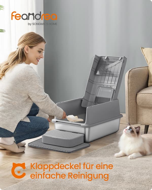 Kattebakke 60x40x38 cm grå, rustfrit stål