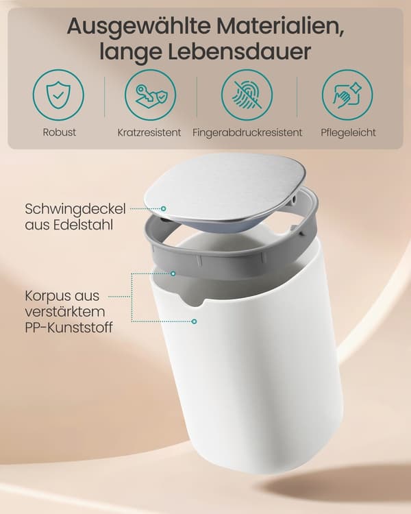 Bordaffaldsspand, 1,5 L, hvid, rustfrit stål, med vippe låg