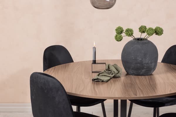 Spisebord og stol sæt Durango 120 cm sort valnød MDF fløjl