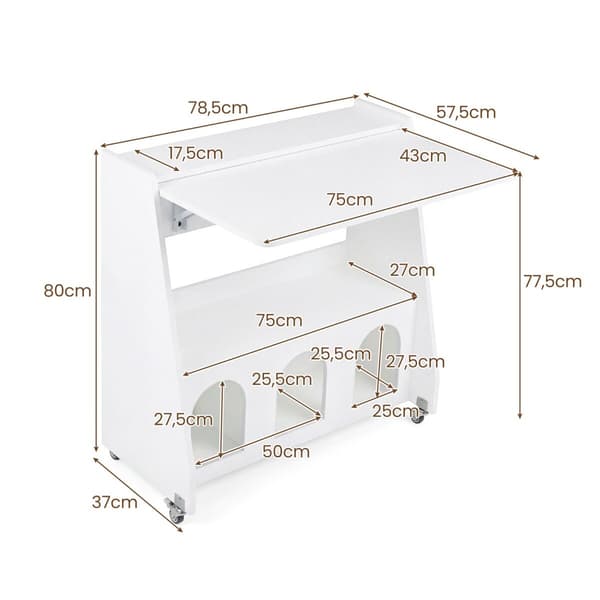 Mobil computerbord med foldbart panel 78,5x57,5x80 cm hvid