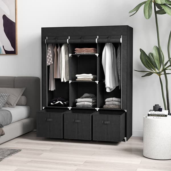 Stofgarderobe 125x43x162,5 cm Sort, sammenklappelig