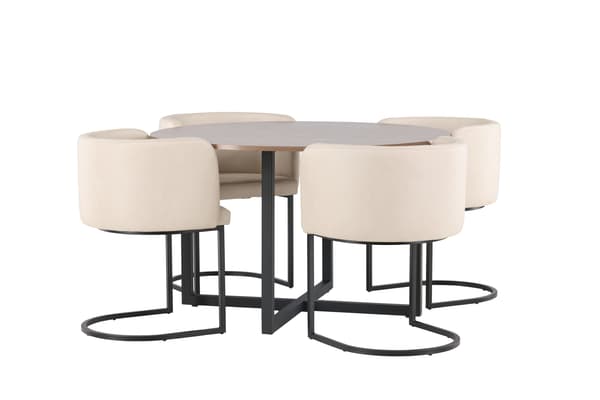 Spisebord og stol sæt 120 cm sort valnød beige MDF stål