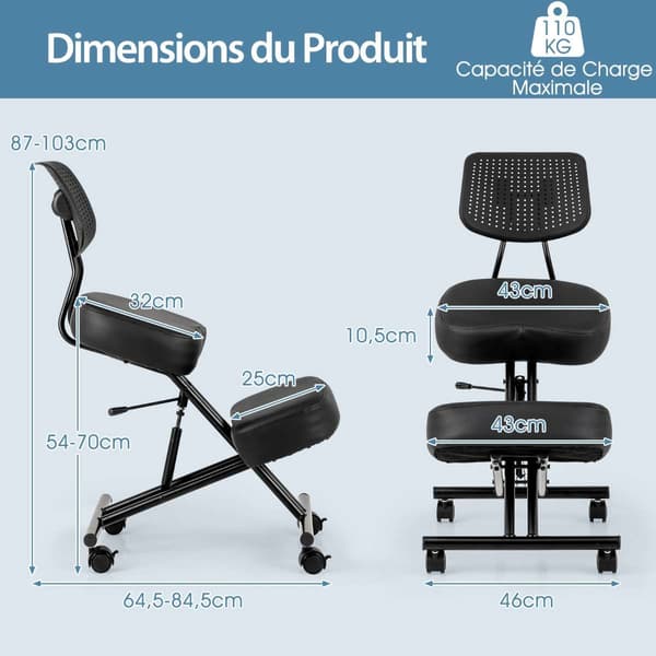 Ergonomisk Knælestol, 85x46x87 cm, Sort , Star