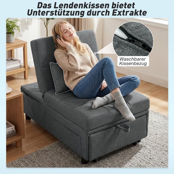 Sovfåtölj 65,5x104x81 cm Grå linneliknande tyg