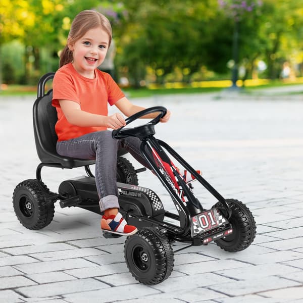 Pedal gokart, justerbart sæde, håndbremse, til børn, sort , Star