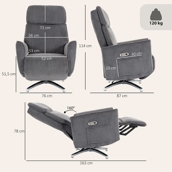 Elektrisk reclinerstol 76x87x114 cm mörkgrå/silver