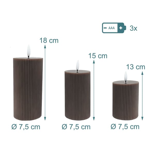 LED-kynttiläsarja, 3 kappaletta, ruskea, vahaa, Kodustaar