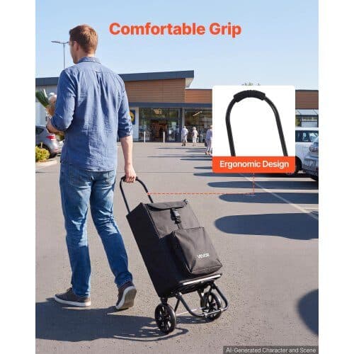 Indkøbsvogn med hjul foldbar 58x35x15.5 cm sort