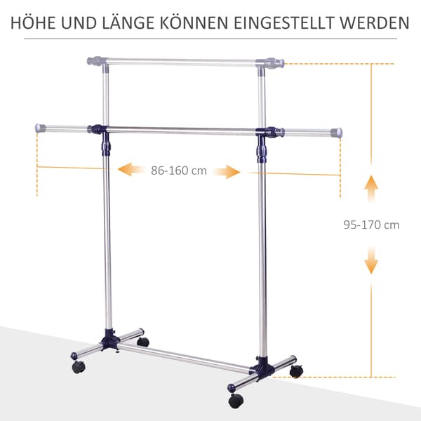 Klädställning, Justerbar, 86x45x95 cm, Silver