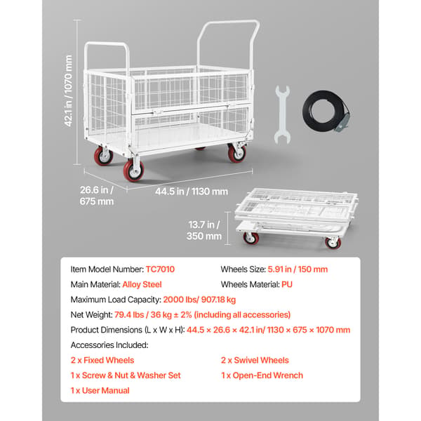 Plattformvagn, 1130x675x1070 mm, Fällbar, Extra robust, Legerat stål