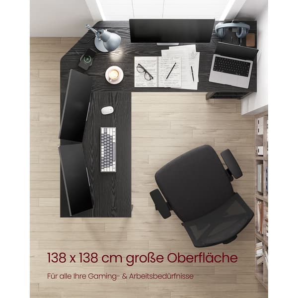 Computerbord 138x138x76 cm Sort Spånplade Stål