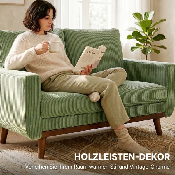 Sofa 134x74x84 cm Grøn kordfløjl polstring