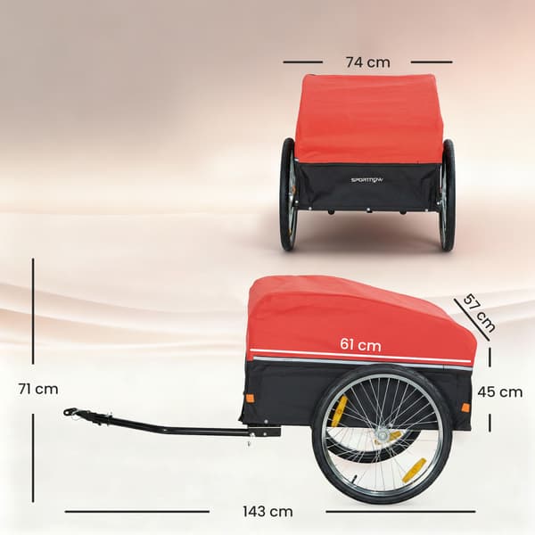 Cykelvagn, 143x74x71 cm, Röd, Stål