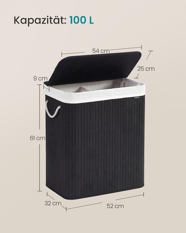 Vasketøjskurv 52x32x61 cm Sort Bambus