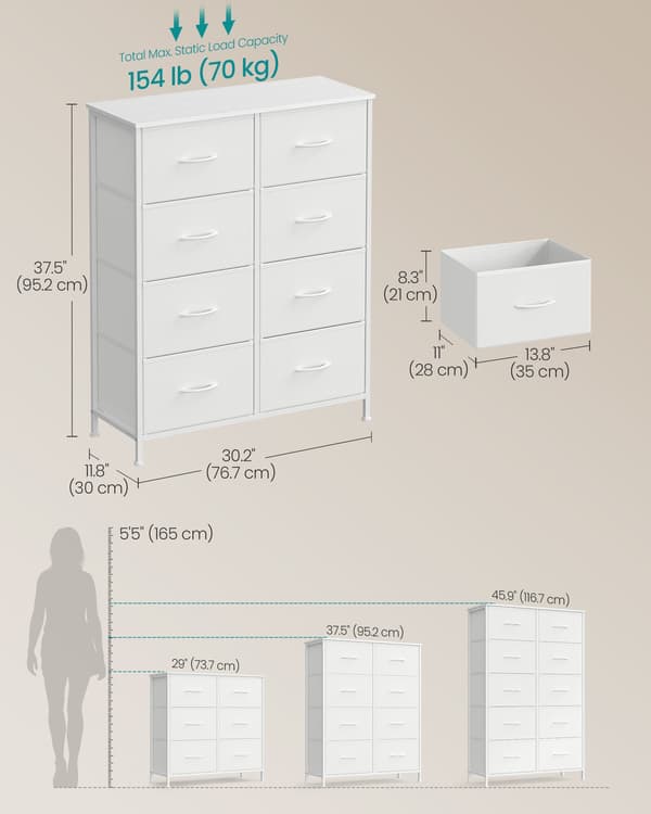 Byrå 76,7x30x95,2 cm Vit Stål MDF Tyg Förvaring