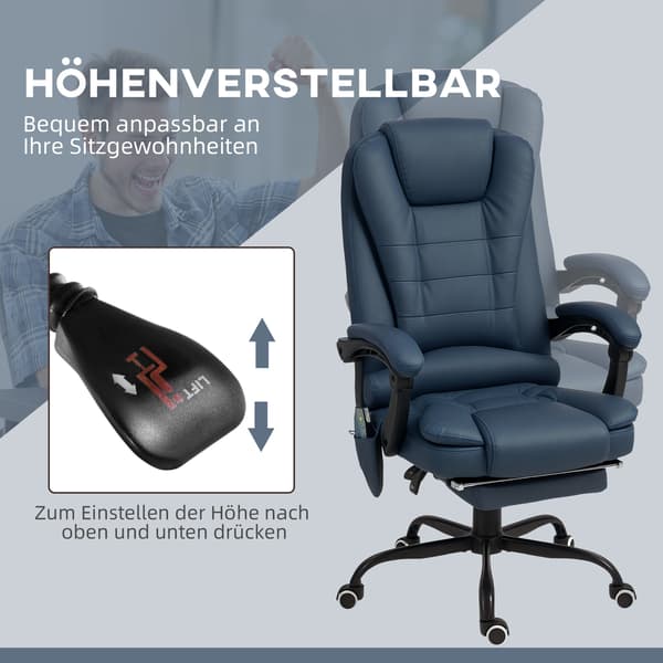 Massagestol til kontor, 67x67x111-121 cm, Blå