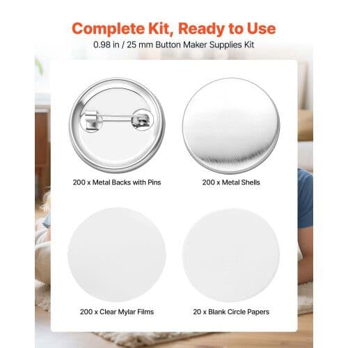 Påfyllningskit för knappmaskin 200 set Ø25 mm silver/vit