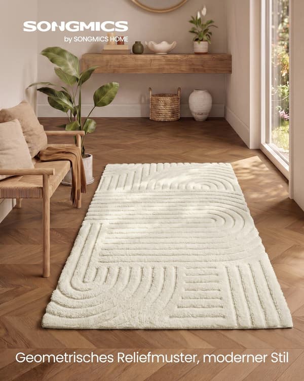 Teppe 3D Kremhvit 150x80 cm, maskinvaskbart, sklisikkert