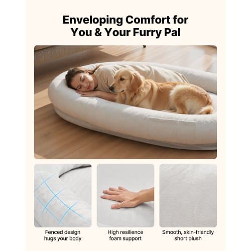 Menneskeseng til hund, 178x120x24 cm, Grå, Memory Foam