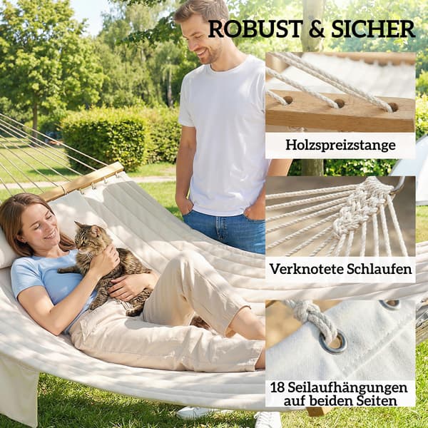 Hängmatta 200x140 cm Krämfärgad Polyester Utomhus