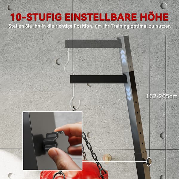 Stativ til boksebold, højdejusterbart, foldbart, 170x90x182-225 cm, sort
