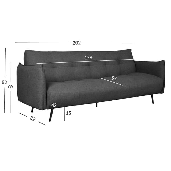 Soffa Säng LANDER 202x82x82 cm Mörkgrå Tyg