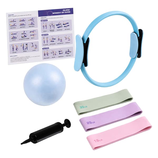 6-delars Pilates-set: ring, boll, band, Kodustaar