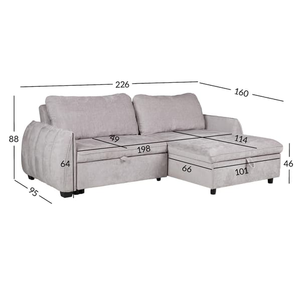 Hjørnesofa Seng Cloud 226x160x88 cm Lys Grå Stof