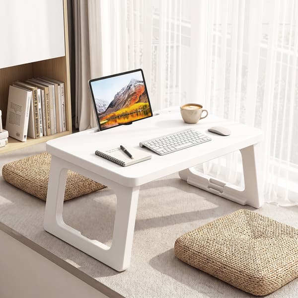Sengebakke med foldbare ben og tablet-holder, morgenbord, hvid