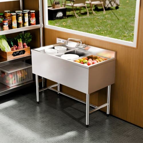 Vask med rum, 3 rum, 978x470x838 mm, rustfrit stål