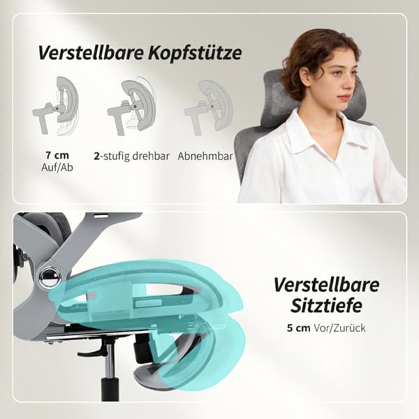 Ergonomisk kontorstol 67x74x113–132 cm grå