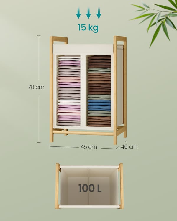 Tvättkorg 45x40x78 cm vit, bambu
