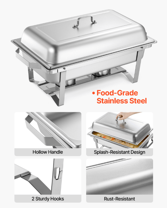 Chafing Dish Sæt, 6-pak, 61,5x34,5x32,5 cm, Rustfrit Stål
