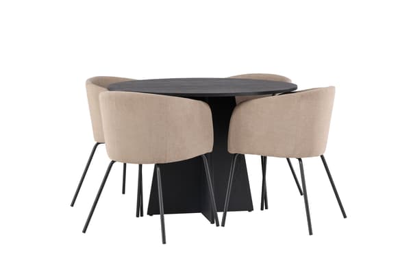 Spisebord og stol sæt Bootcut og Berit 110 cm Sort Beige Stof
