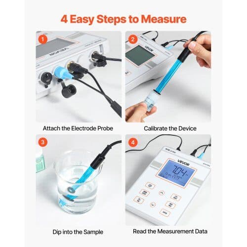 Bordmodel pH-meter PH100 0–14 pH område 159x60x208 mm hvid/orange/grå