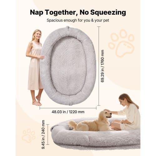 Hundeseng til mennesker, 176x122x24 cm, Grå, Memory Foam