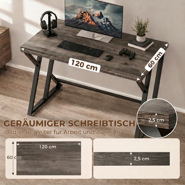 Skrivbord 120x60x76,5 cm Grå Metall