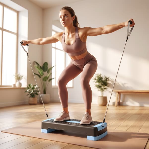 Aerobic Stepper med 2 modstandsbånd 66x28x16 cm blå