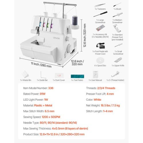 Overlock symaskine, 32x28x32 cm, hvid